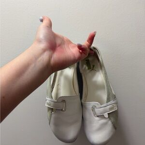 Puma Women's White and Light Green Slip-On Flats